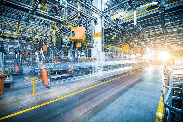 Fast moving shot of industrial warehouse